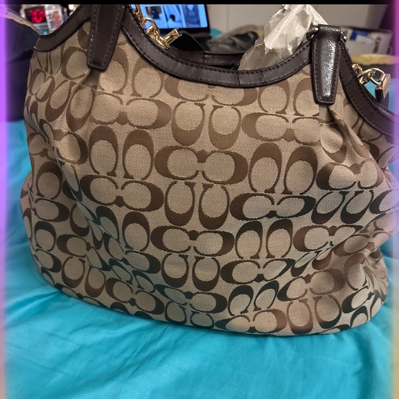 Coach Handbags - Coach Signature Jacquard Shoulder Bag with Leather Trim